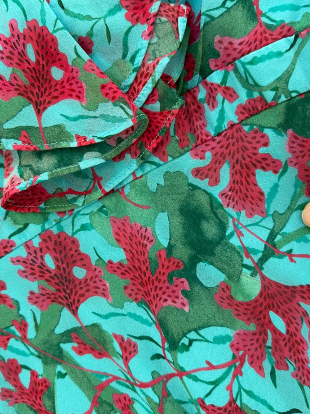 SALONI Rita Silk Maxi Dress Teal Blue Aquarium Floral Ruffle Sleeveless - US 2 - Picture 7 of 12